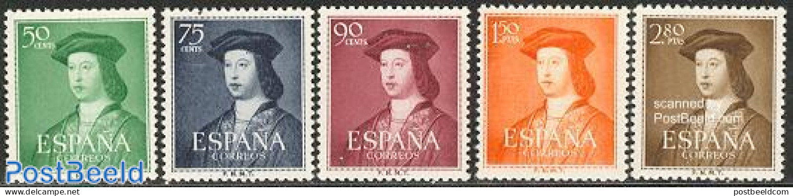 Spain 1952 King Ferdinand 5v, Mint NH, History - Kings & Queens (Royalty) - Nuevos