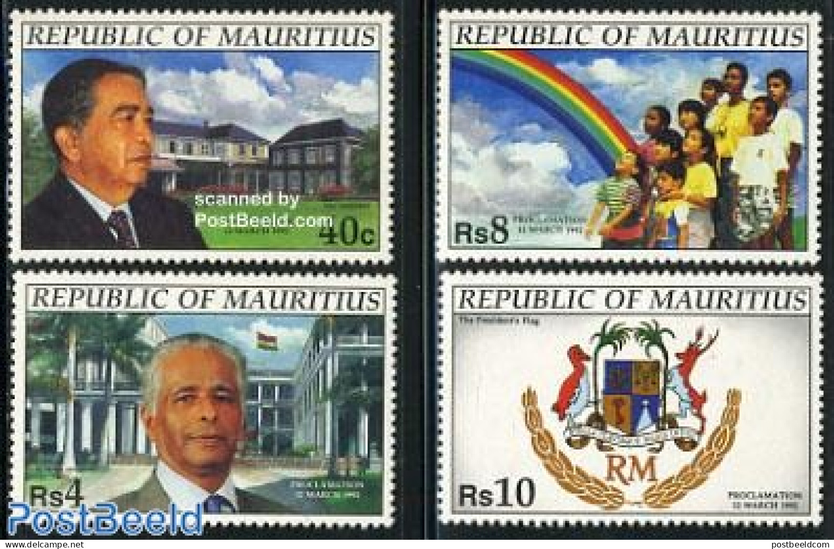 Mauritius 1992 Republic Proclamation 4v, Mint NH, History - Coat Of Arms - Mauricio (1968-...)