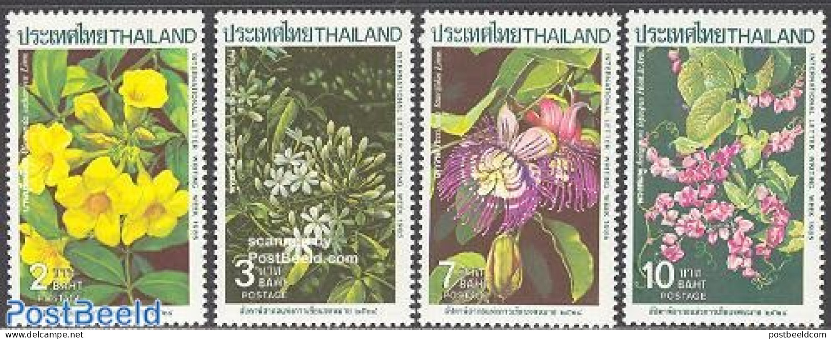 Thailand 1985 International Letter Week 4v, Mint NH, Nature - Flowers & Plants - Thailand