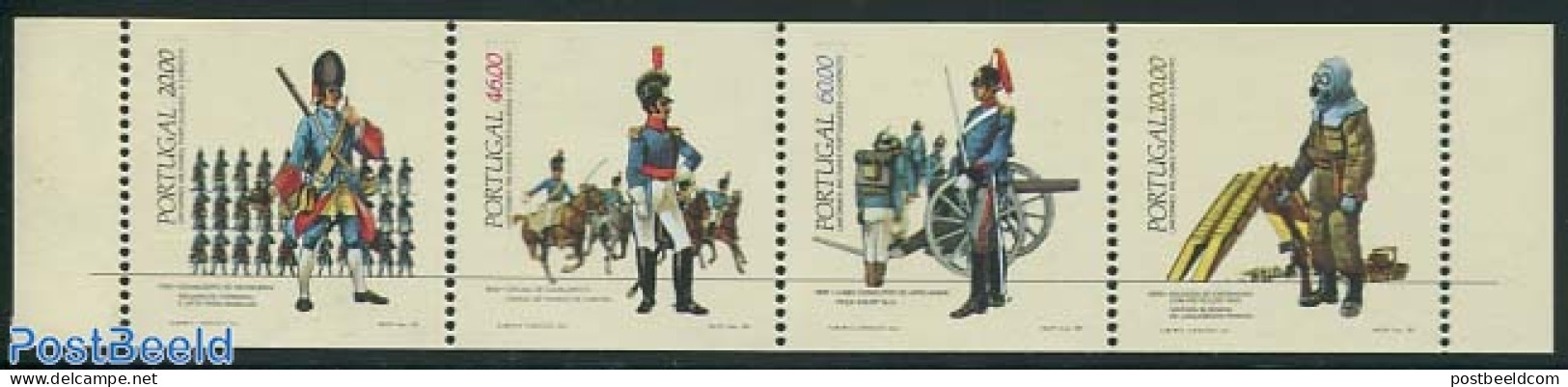 Portugal 1985 Military Uniforms 4v (from Booklet), Mint NH, Nature - Various - Horses - Uniforms - Ongebruikt
