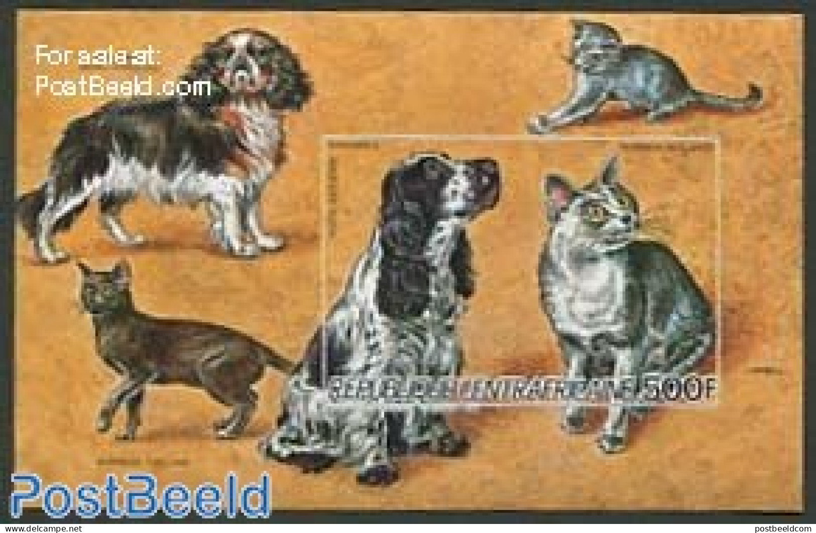 Central Africa 1986 Cats & Dogs S/s, Imperforated, Mint NH, Nature - Cats - Dogs - Centraal-Afrikaanse Republiek
