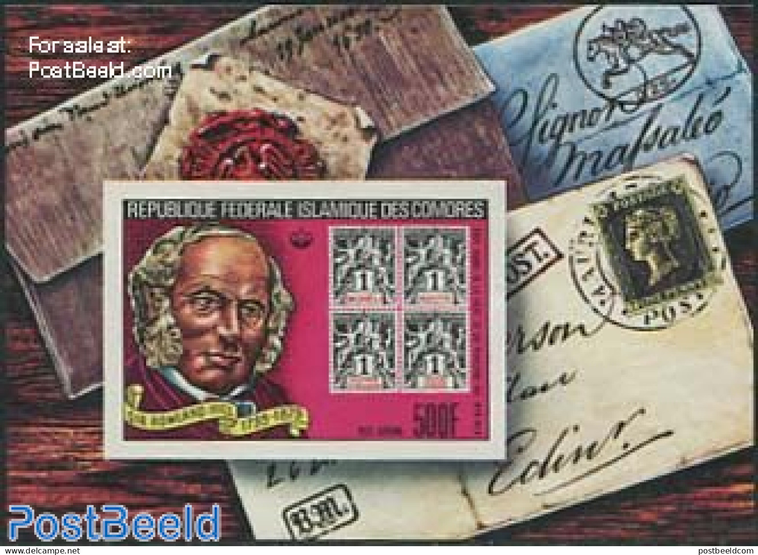 Comoros 1978 Sir Rowland Hill S/s, Imperforated, Mint NH, Sir Rowland Hill - Stamps On Stamps - Rowland Hill