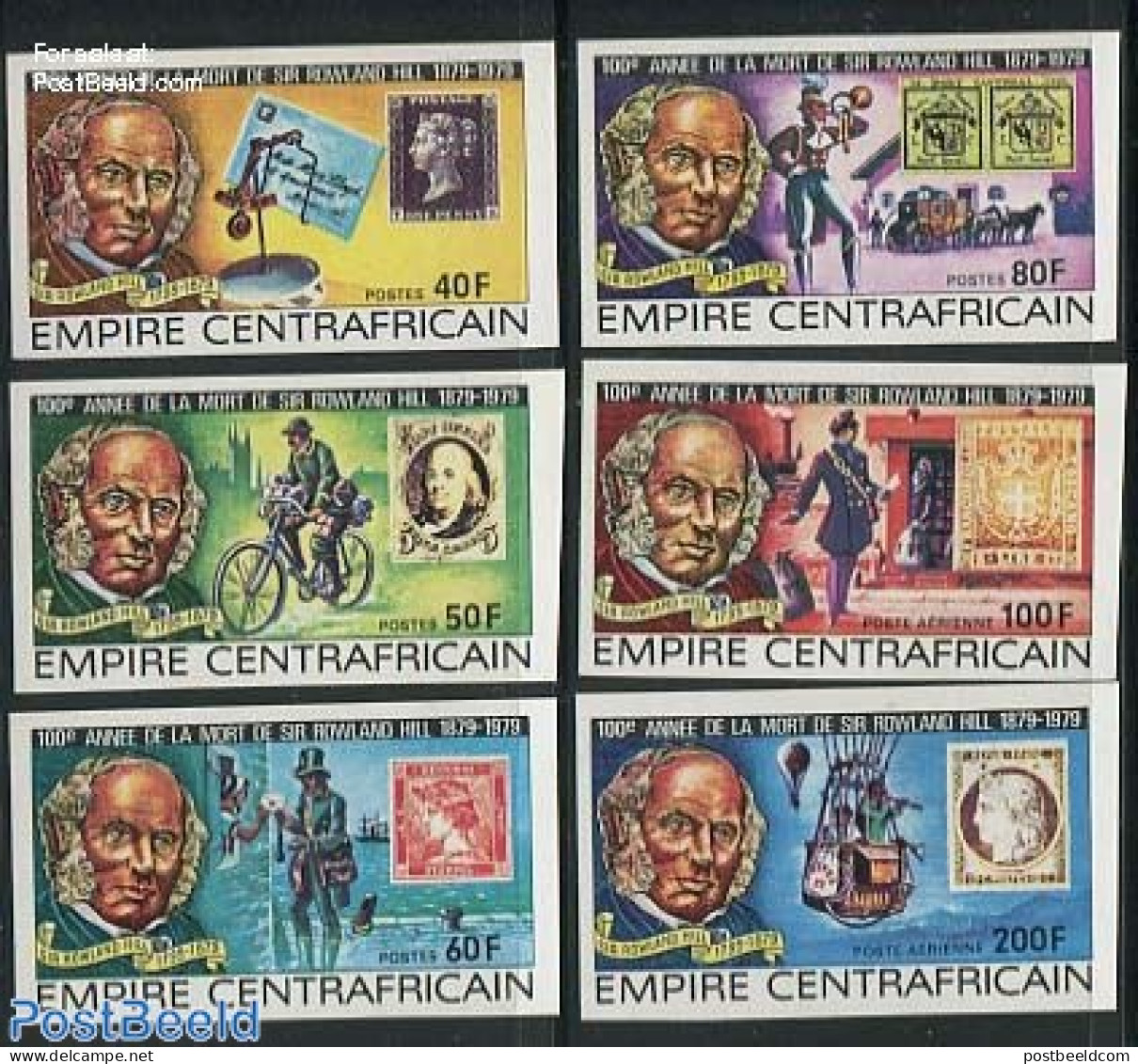 Central Africa 1978 Sir Rowland Hill 6v, Imperforated, Mint NH, Sir Rowland Hill - Stamps On Stamps - Rowland Hill