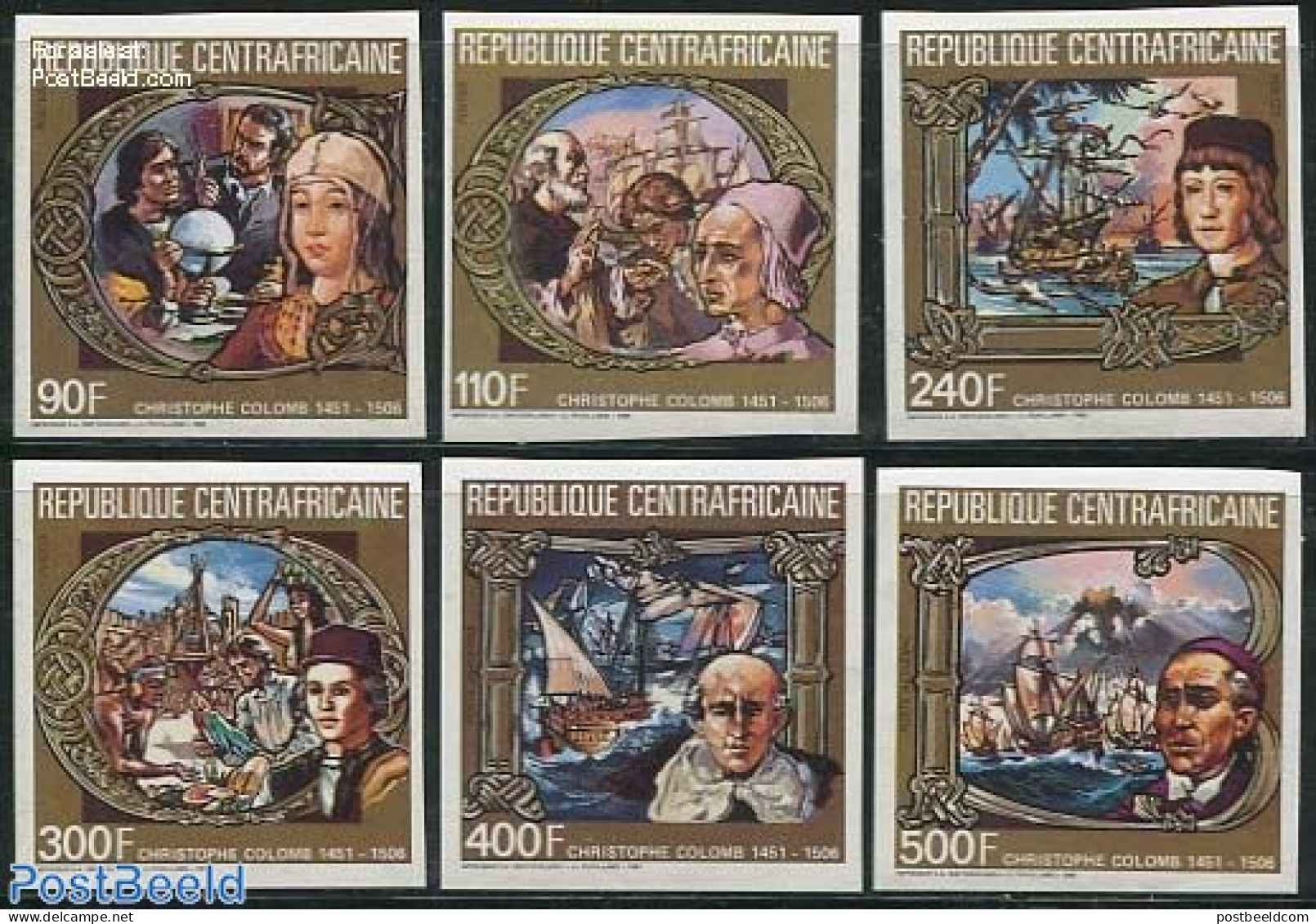 Central Africa 1985 Columbus 6v, Imperforated, Mint NH, History - Transport - Explorers - Ships And Boats - Onderzoekers