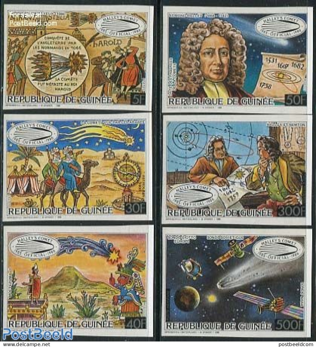 Guinea, Republic 1986 Halleys Comet 6v, Imperforated, Mint NH, Science - Astronomy - Halley's Comet - Astrología