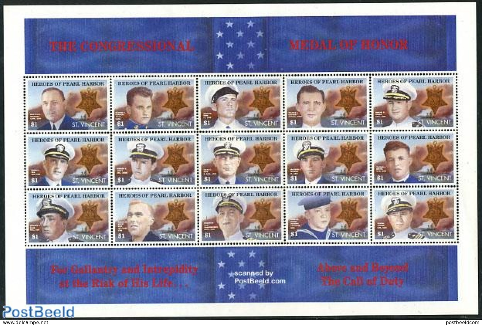 Saint Vincent 1991 Pearl Harbour 15v M/s, Mint NH, History - Decorations - World War II - Militaria