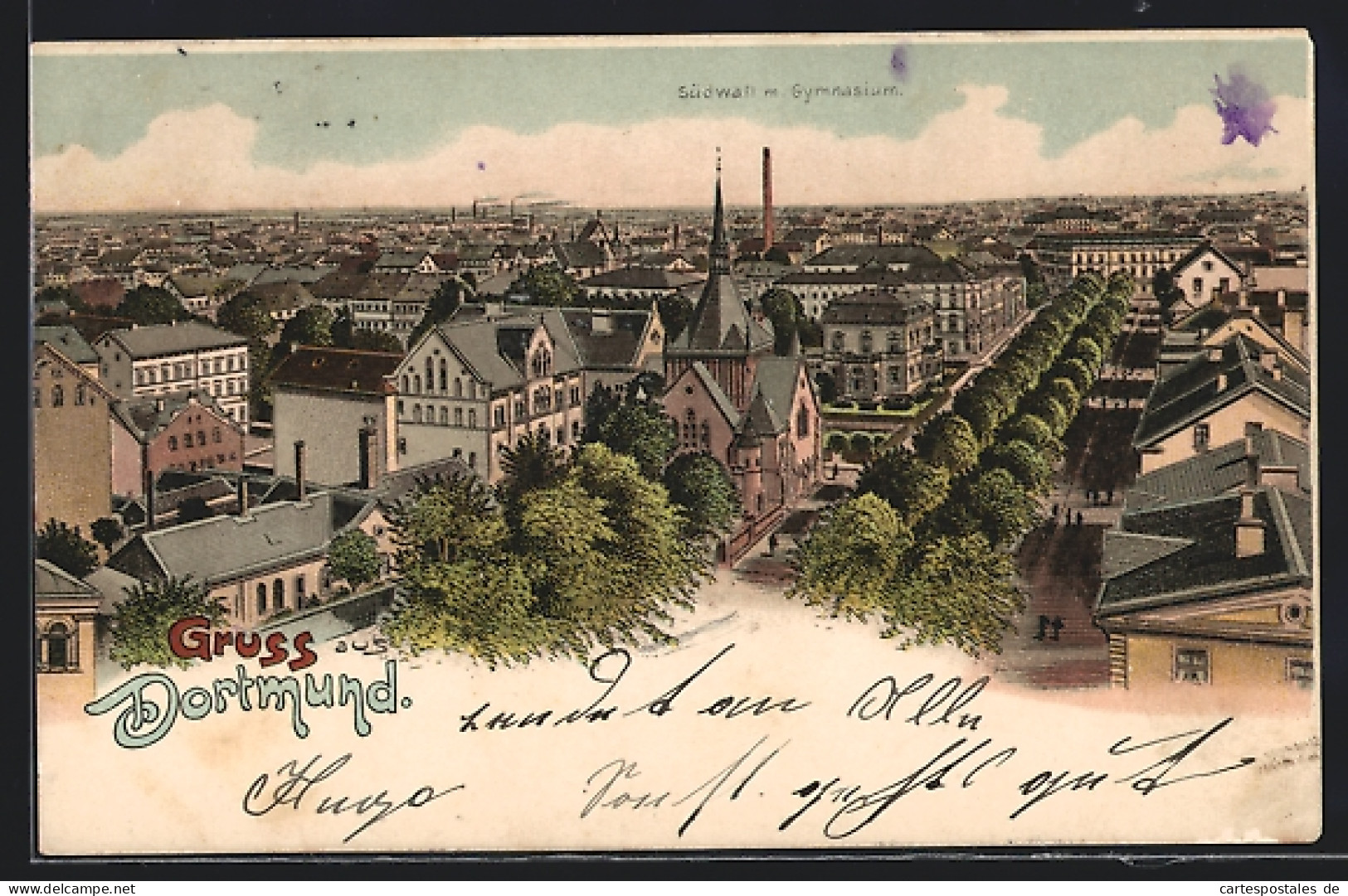 Lithographie Dortmund, Südwall Mit Gymnasium  - Dortmund