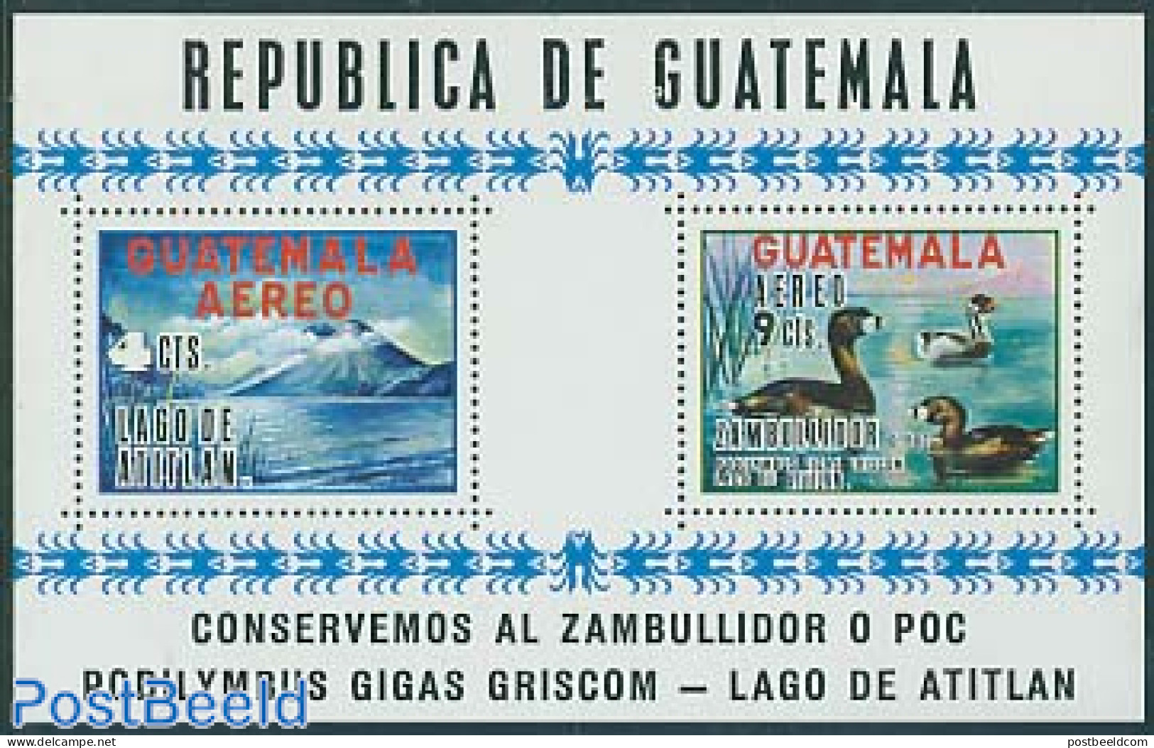 Guatemala 1970 Atitlan Lake S/s, Mint NH, Nature - Birds - Ducks - Guatemala