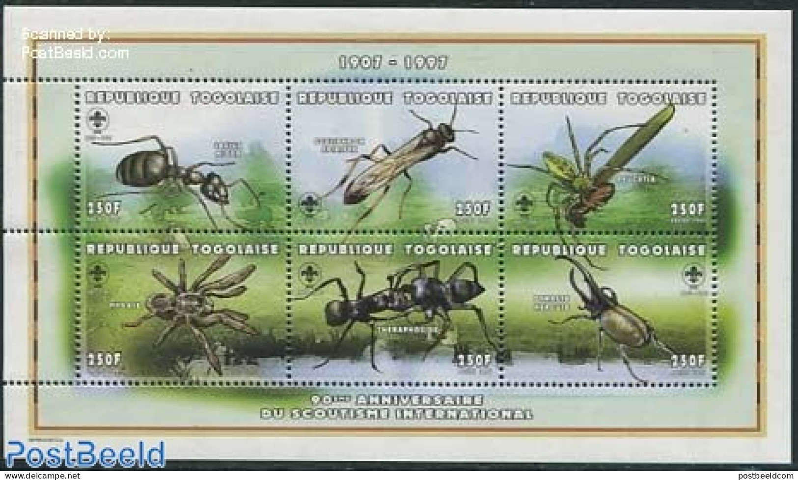 Togo 1997 Scouting/insects 6v M/s, Mint NH, Nature - Sport - Insects - Scouting - Togo (1960-...)