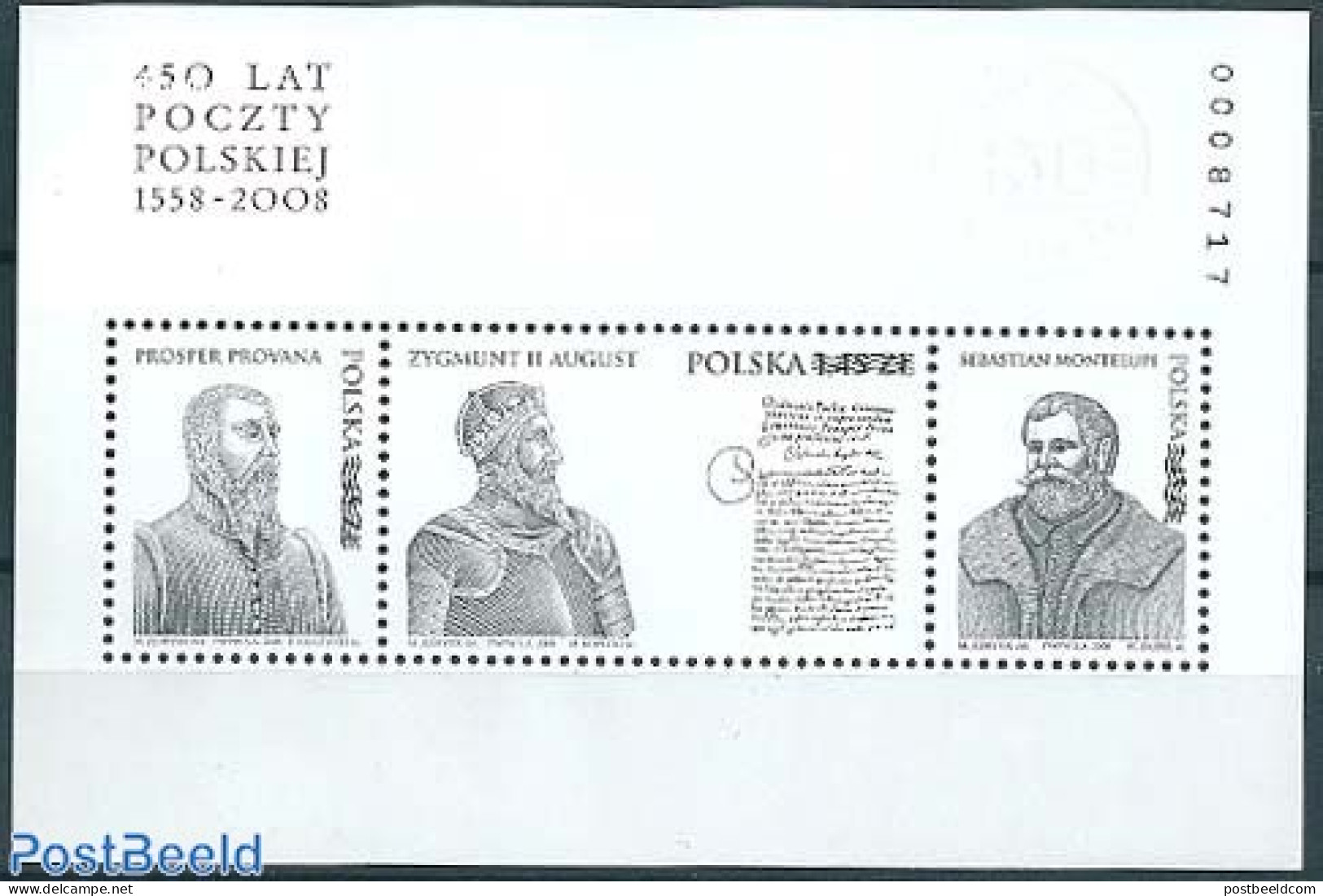 Poland 2008 450 Years Polish Post S/s Blackprint, Mint NH, Post - Nuovi