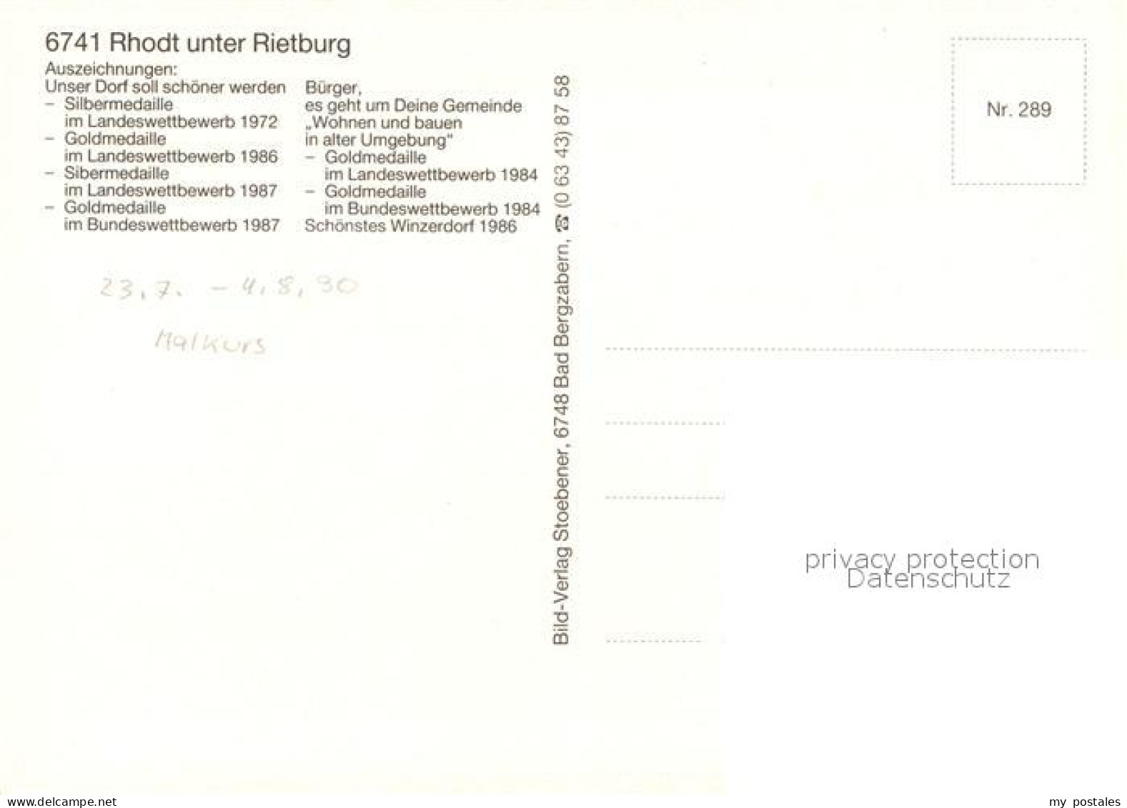 73243444 Rhodt Rietburg Urkunde Unser Dorf Soll Schoener Werden Goldmedaille Sil - Autres & Non Classés