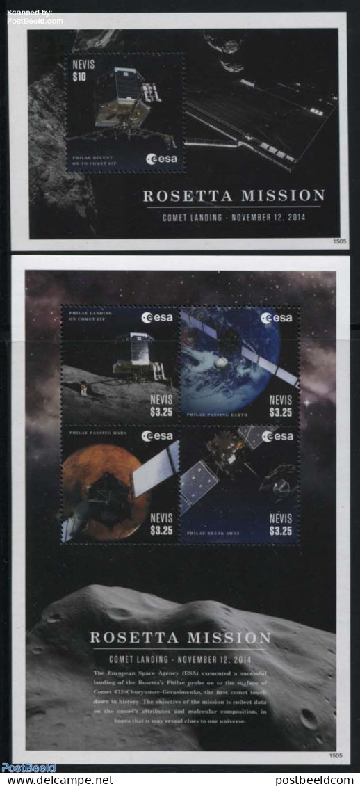 Nevis 2015 Rosetta Mission 2 S/s, Mint NH, Science - Transport - Various - Astronomy - Space Exploration - Globes - Astrologie
