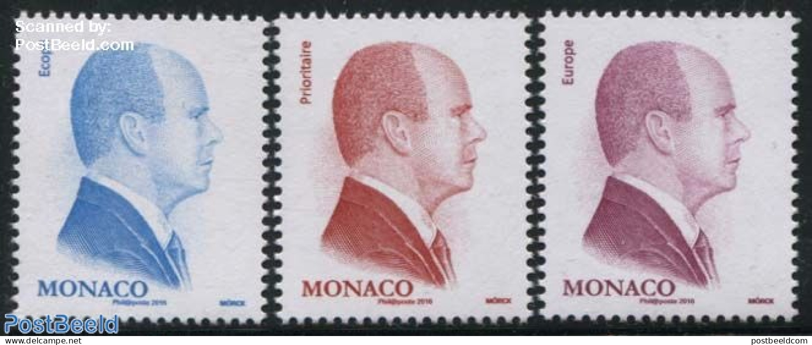 Monaco 2016 Definitives 3v (with Year 2016), Mint NH - Ungebraucht