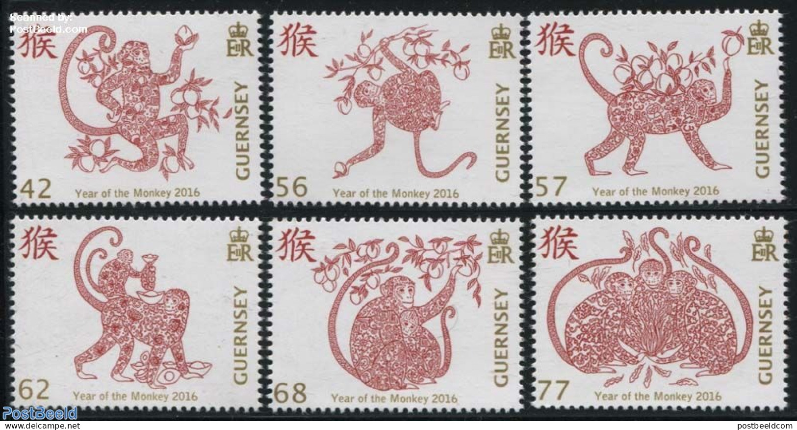 Guernsey 2016 Year Of The Monkey 6v, Mint NH, Nature - Various - Monkeys - New Year - Anno Nuovo