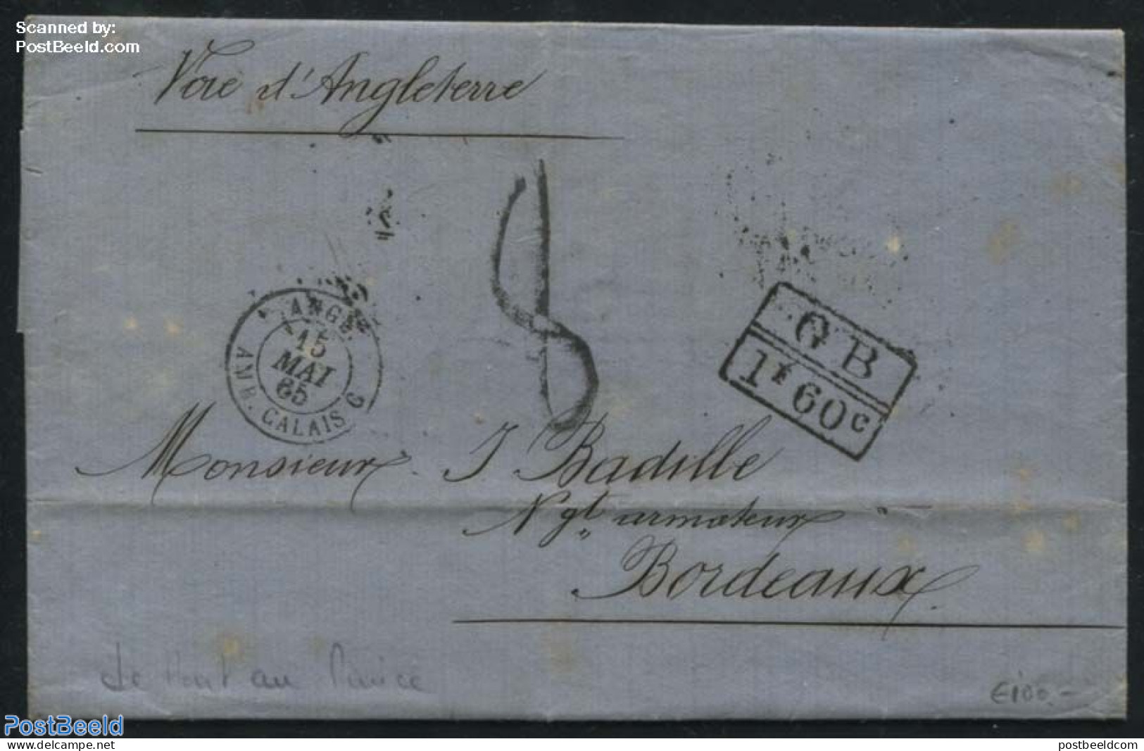 Haiti 1865 Letter From Port Au Prince To Bordeaux Via London, Calais, Postal History - Haití