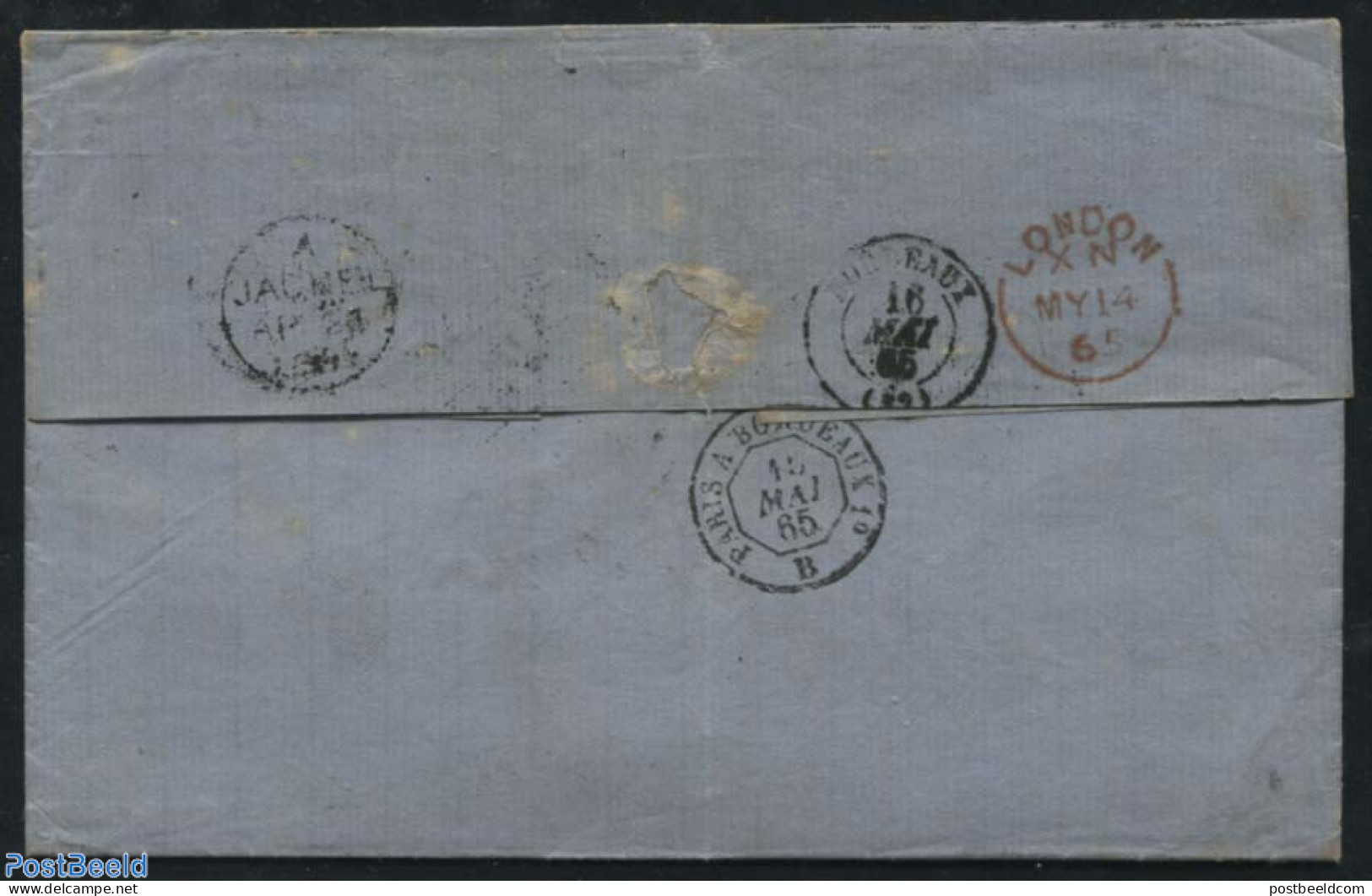 Haiti 1865 Letter From Port Au Prince To Bordeaux Via London, Calais, Postal History - Haiti