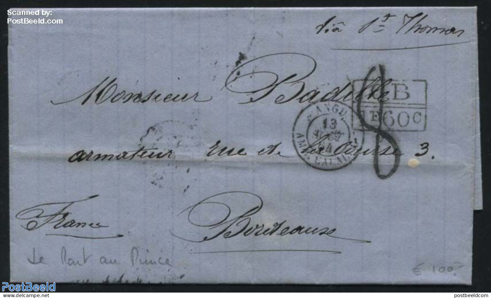Haiti 1864 Letter From Port Au Prince To Bordeaux Via St. Thomas, Postal History - Haiti