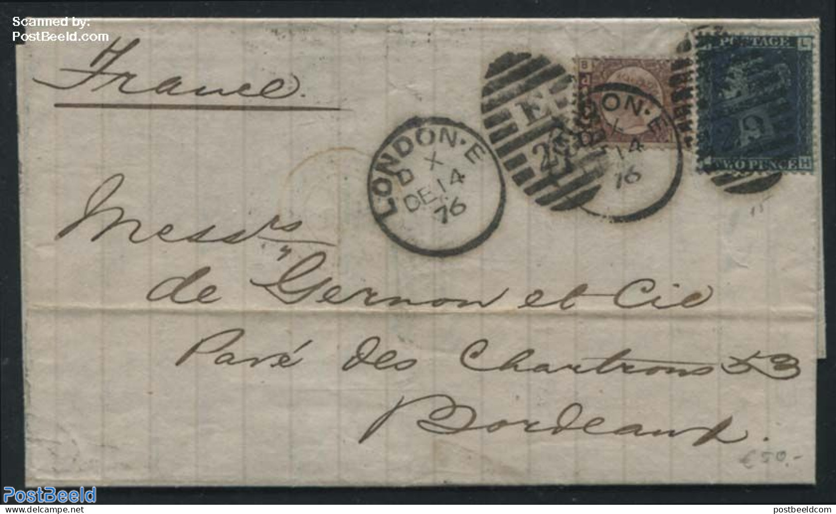 Great Britain 1876 Letter From London To Bordeaux, Postal History - Sonstige & Ohne Zuordnung