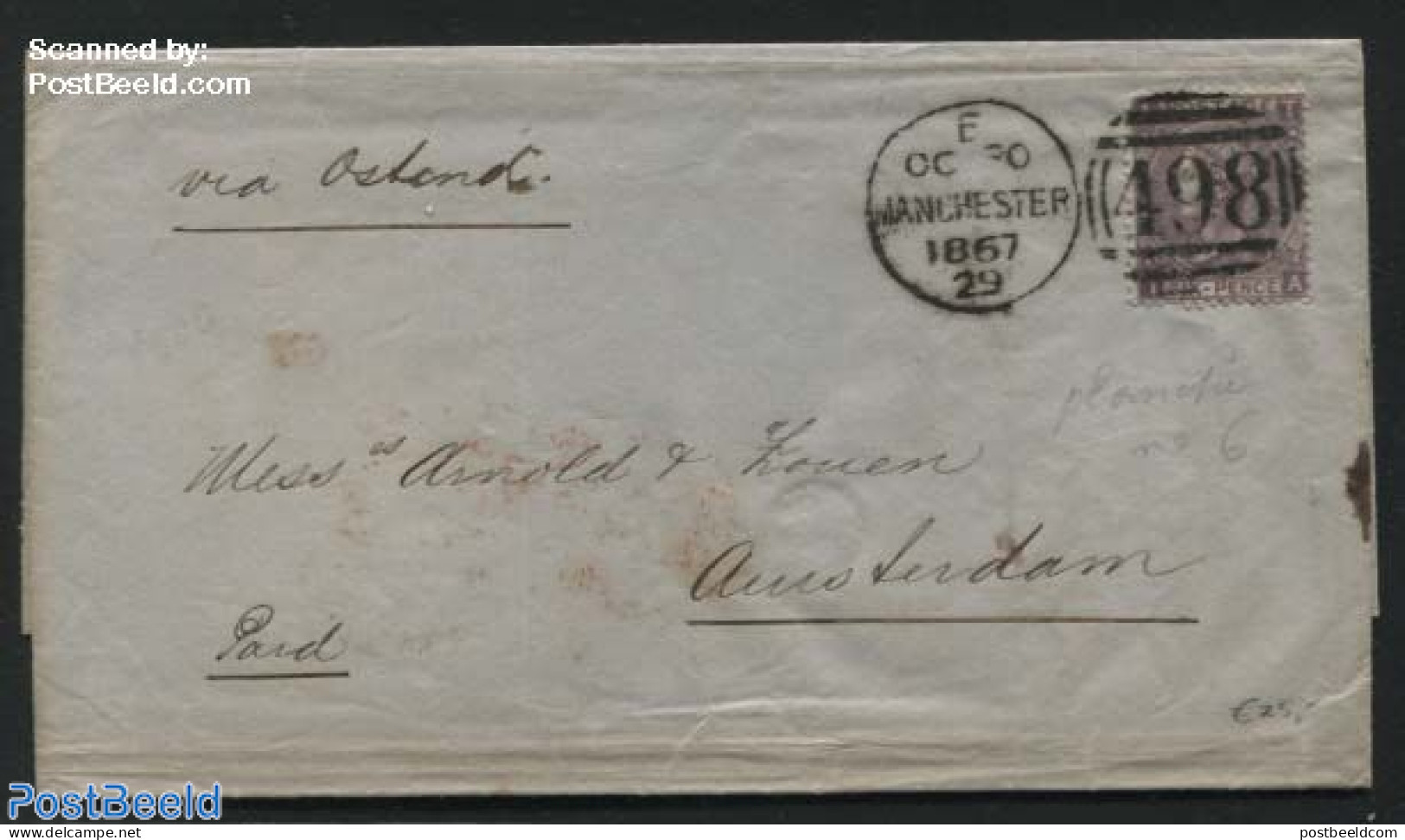 Great Britain 1867 Letter From Manchester To Amsterdam, Postal History - Sonstige & Ohne Zuordnung