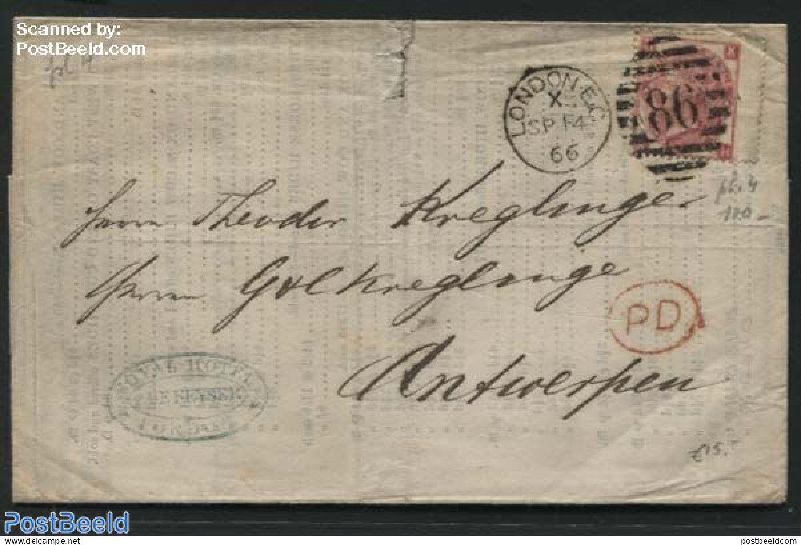 Great Britain 1866 Letter From London To Antwerpen, Postal History - Sonstige & Ohne Zuordnung