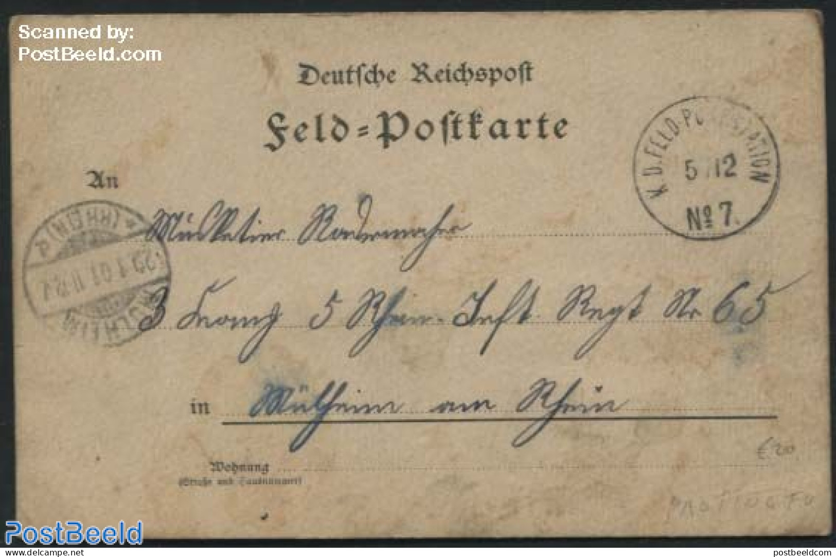 Germany, Empire 1900 Field Postcard To Muhlheim, Postal History - Briefe U. Dokumente