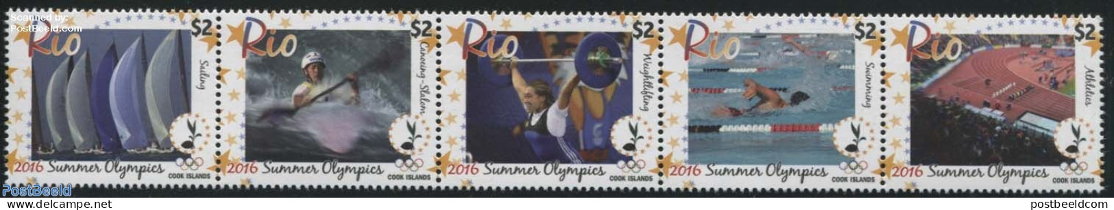 Cook Islands 2016 Olympic Games Rio 5v [::::], Mint NH, Sport - Transport - Athletics - Kayaks & Rowing - Olympic Game.. - Athletics