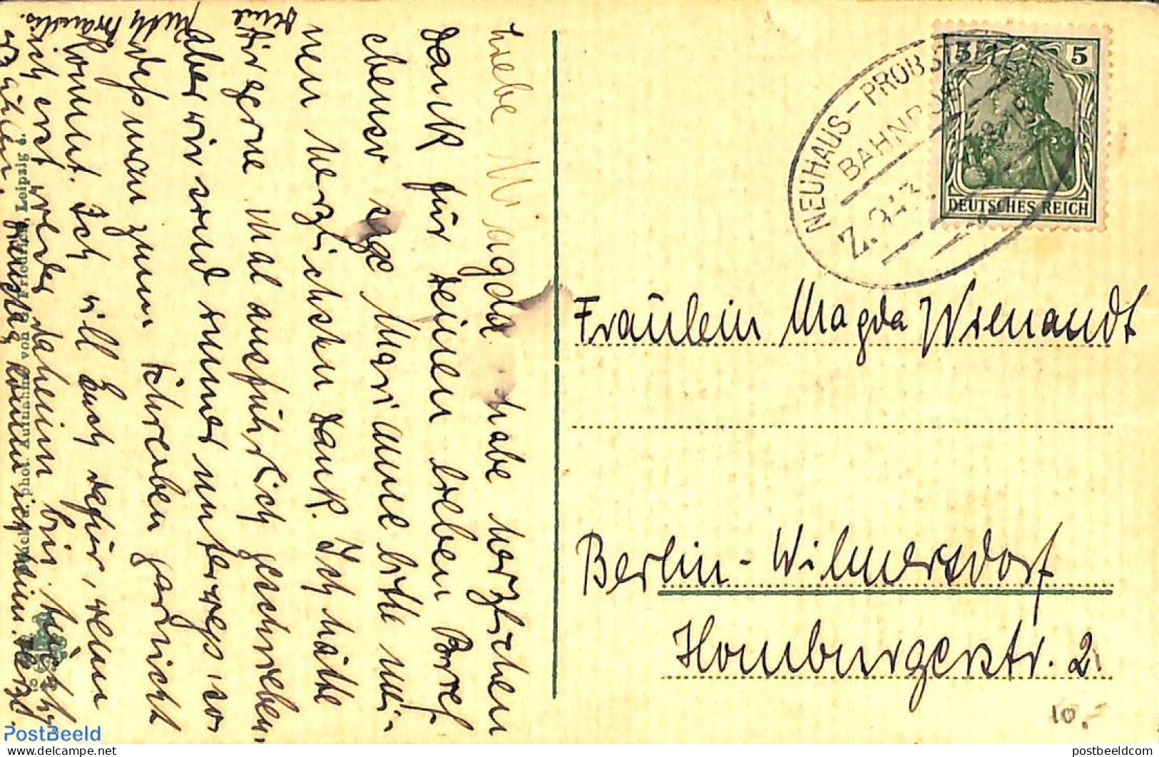 Germany, Empire 1918 Postcard To Berlin, Railway Postmark NEUHAUS-PROBSTZELL, Postal History, History - Brieven En Documenten