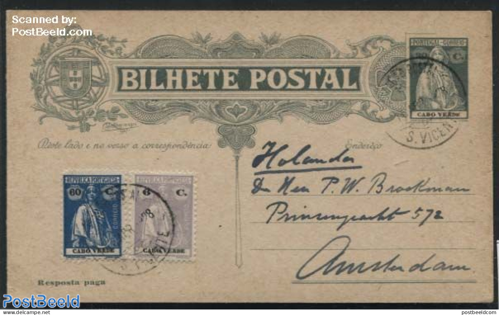 Cape Verde 1898 Reply Paid Postcard, Uprated, Used Postal Stationary - Cape Verde