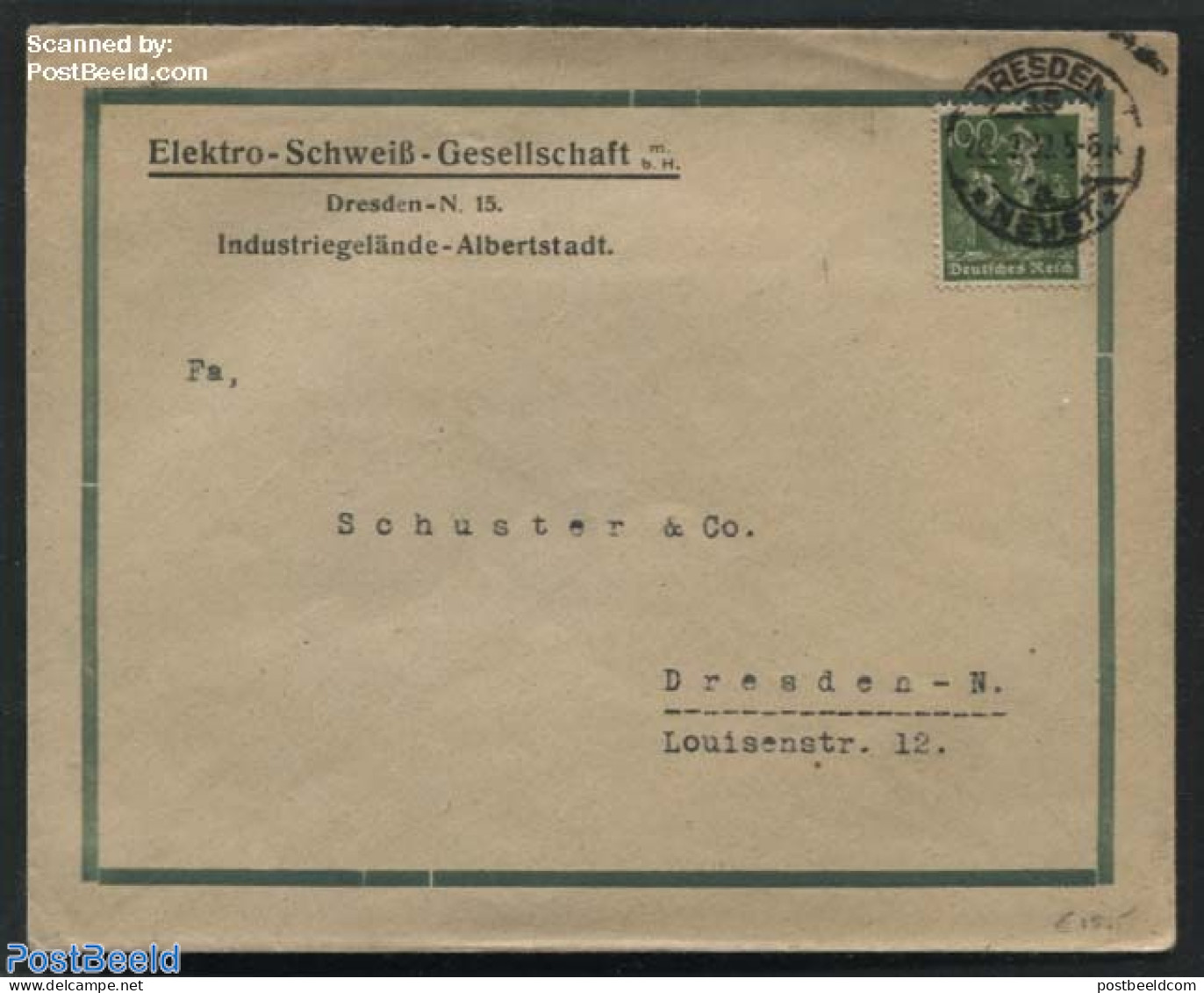 Germany, Empire 1922 Letter Sent Within Dresden, Postal History - Briefe U. Dokumente