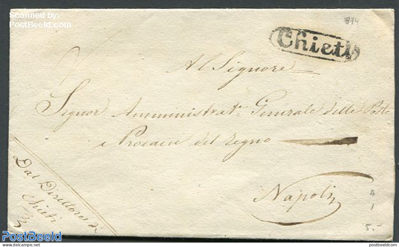 Italy 1874 Folding Cover From Chieti To Napoli, Postal History - Other & Unclassified