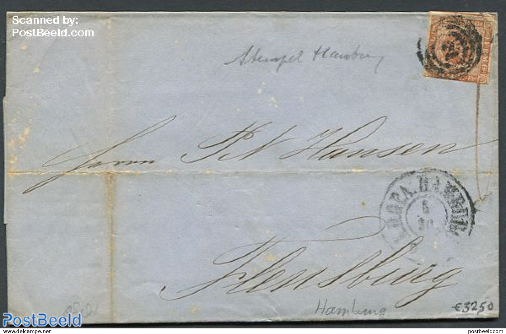 Denmark 1858 Folding Letter From Denmark To Hamburg, Postal History - Briefe U. Dokumente