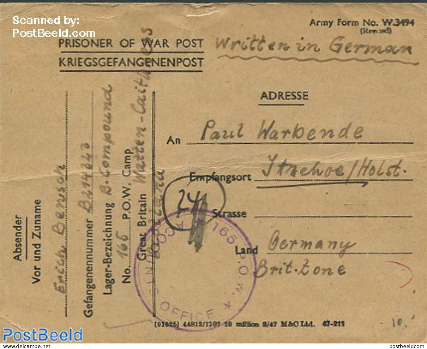 Germany, Empire 1948 Prisoner Of War Letter From And To Germany, Postal History, History - World War II - Briefe U. Dokumente