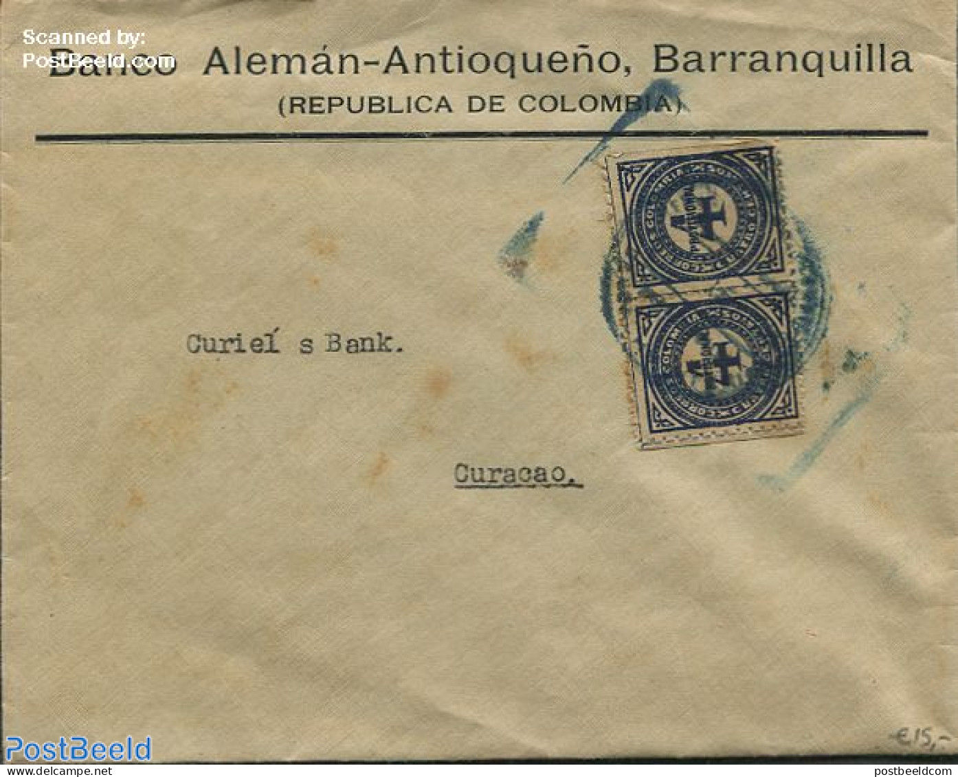 Colombia 1929 Envelope From Colombia To Curacoa, Postal History - Colombia