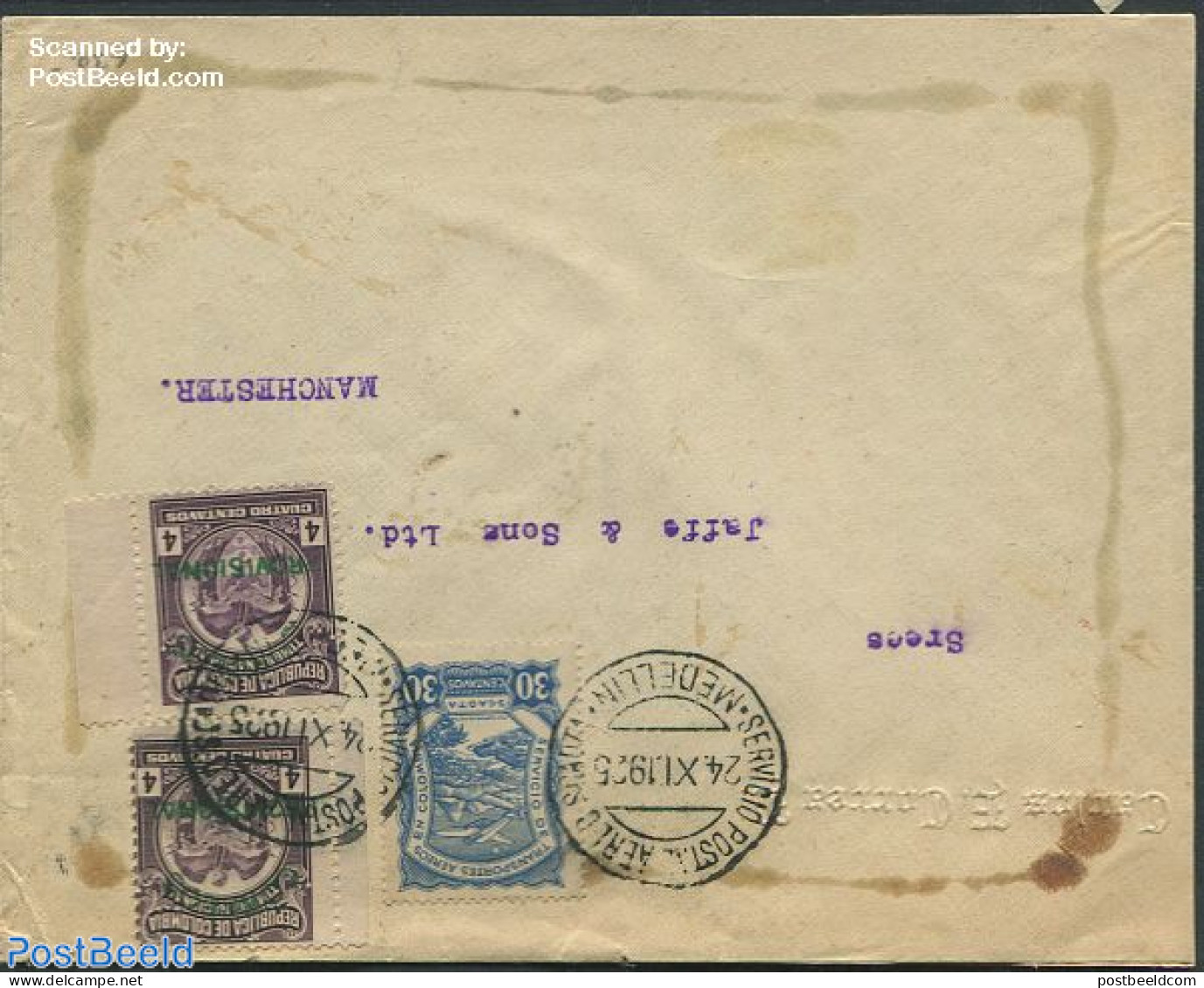 Colombia 1925 Envelope To Manchester, Postal History - Colombia