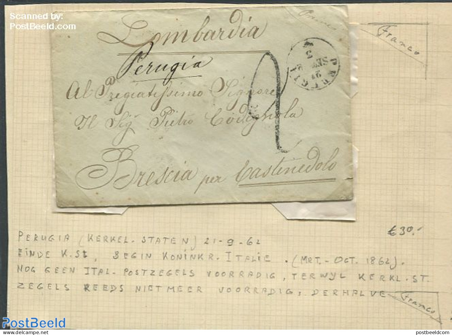 Italy 1862 Little Envelope To Perugia To Angona With Train Marks, Postal History - Other & Unclassified