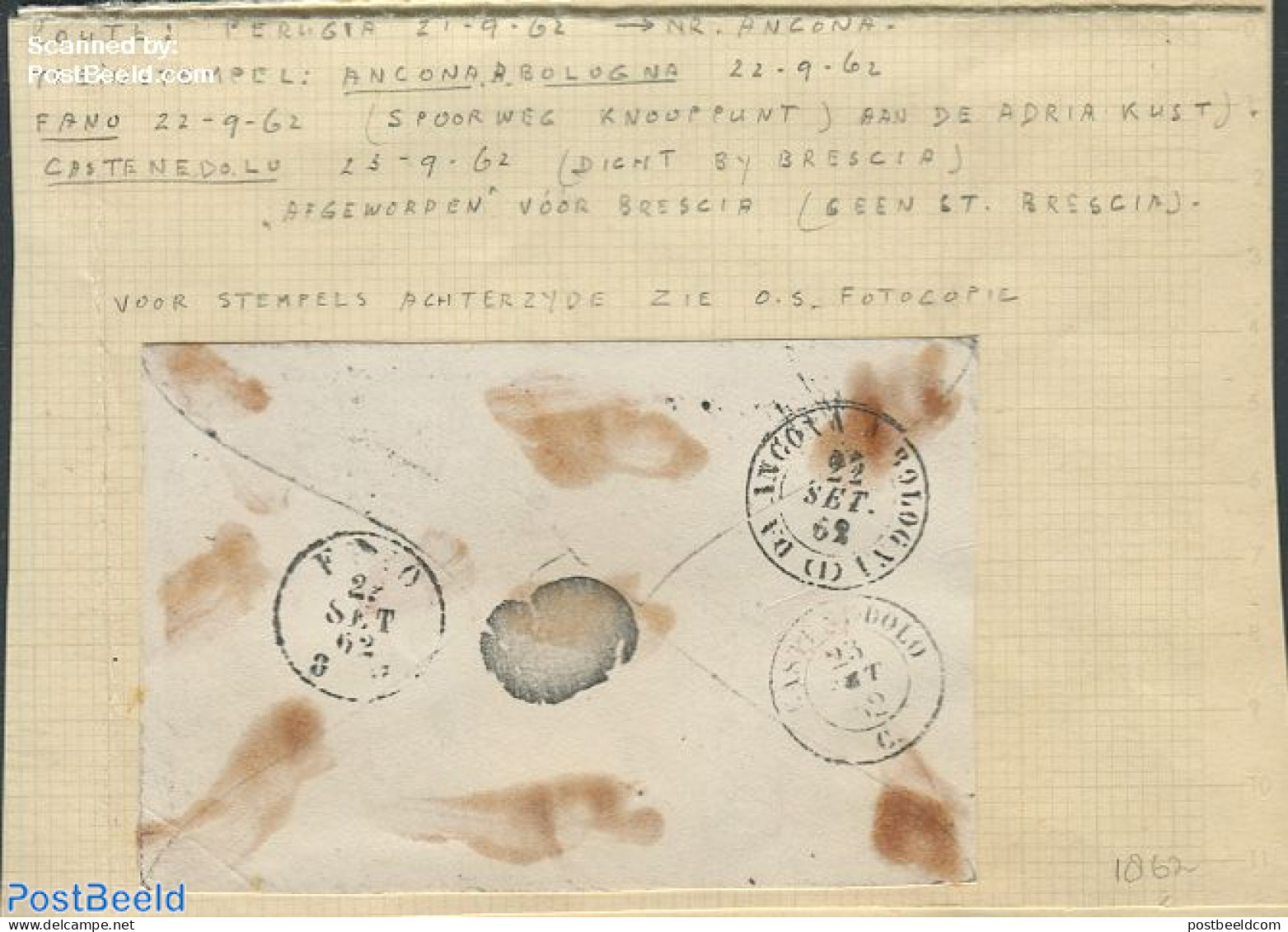 Italy 1862 Little Envelope To Perugia To Angona With Train Marks, Postal History - Altri & Non Classificati