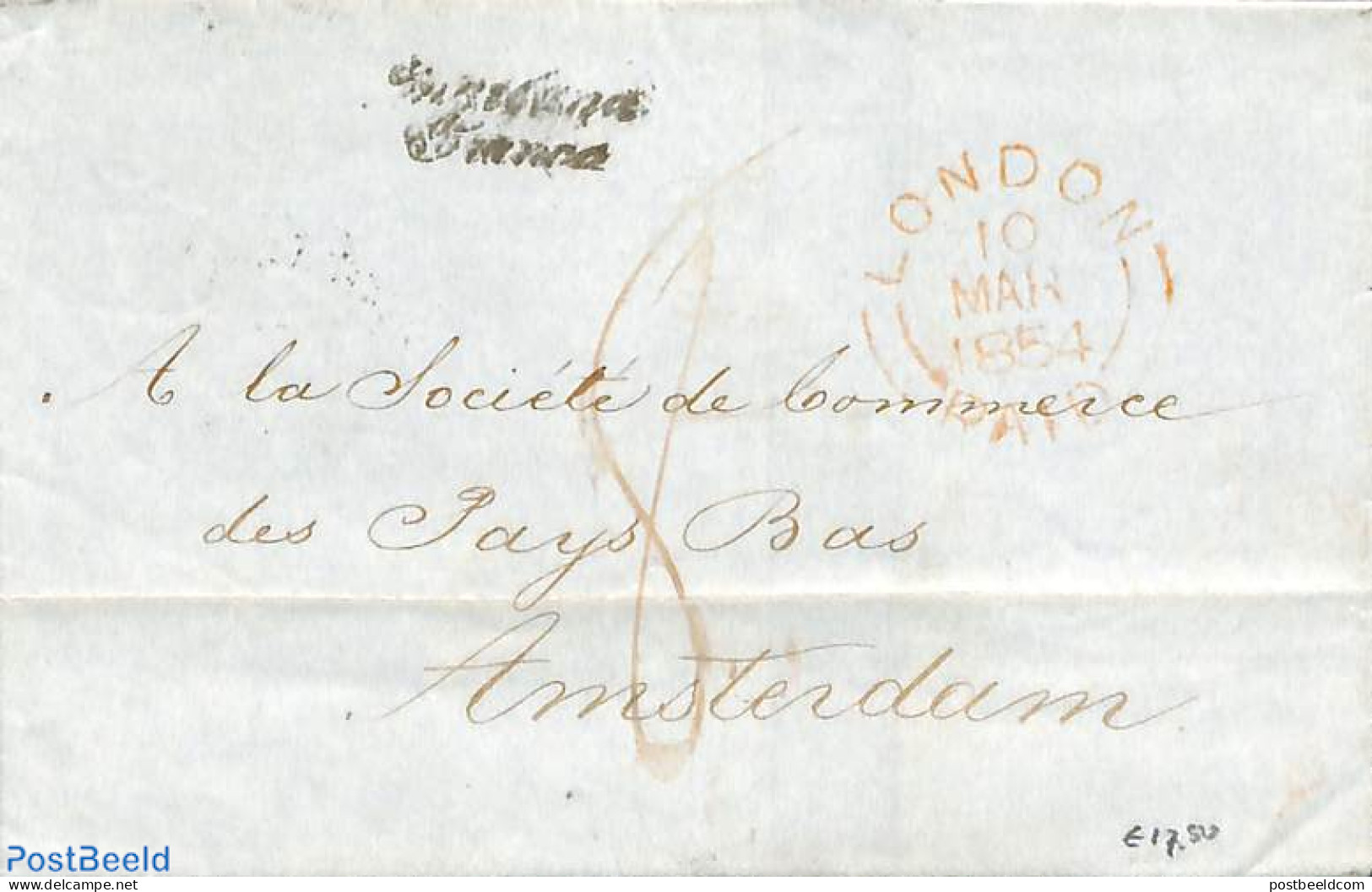 Great Britain 1854 Folding Cover From London To Amsterdam. Londom 1854 Postmark, Postal History - Autres & Non Classés