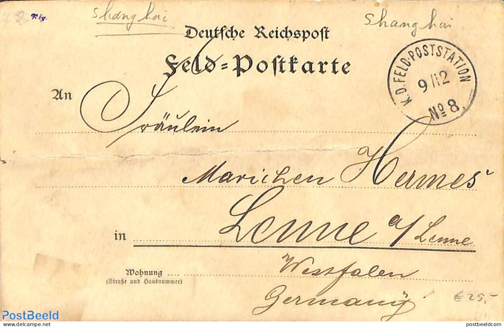 Germany, Empire 1900 Fieldpost From Shanghai, Postal History - Briefe U. Dokumente