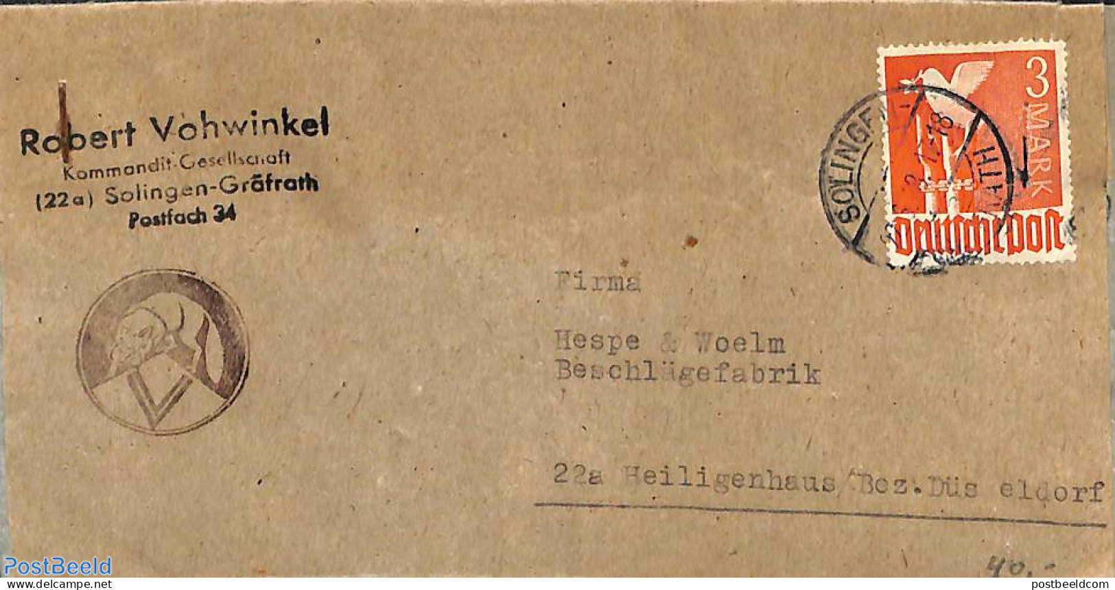 Germany, Empire 1948 Letter From Solingen With 3M Stamp, Postal History - Altri & Non Classificati