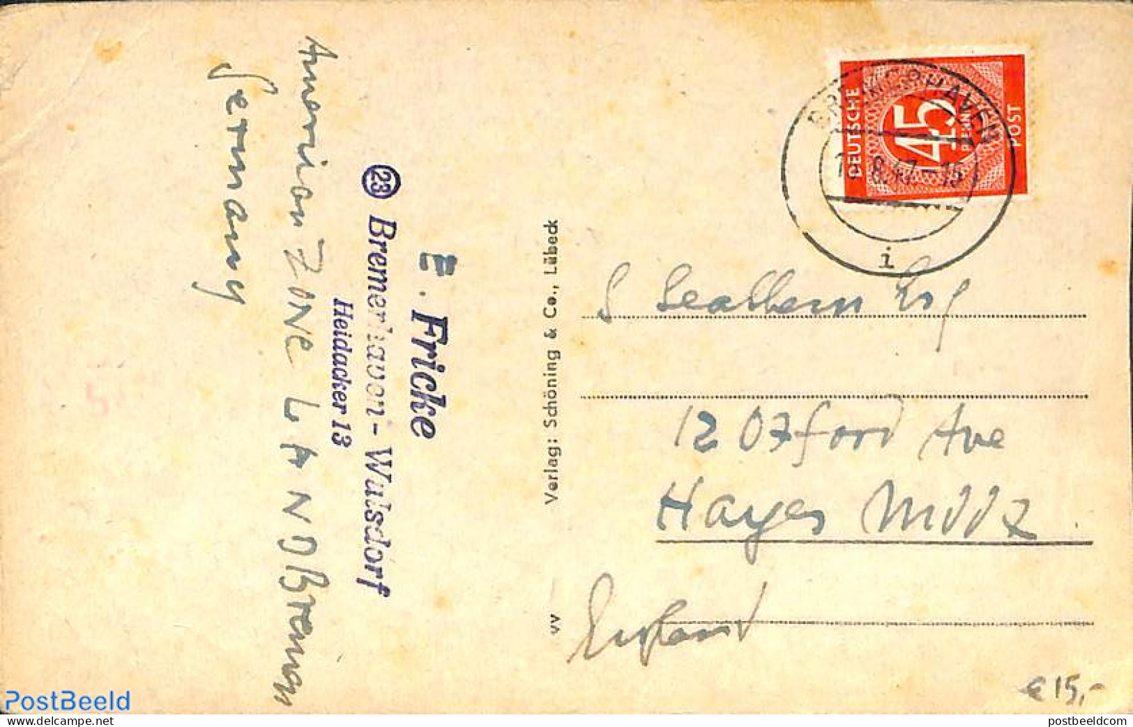 Germany, Empire 1947 Postcard From Bremerhaven (American Zone), Postal History - Altri & Non Classificati