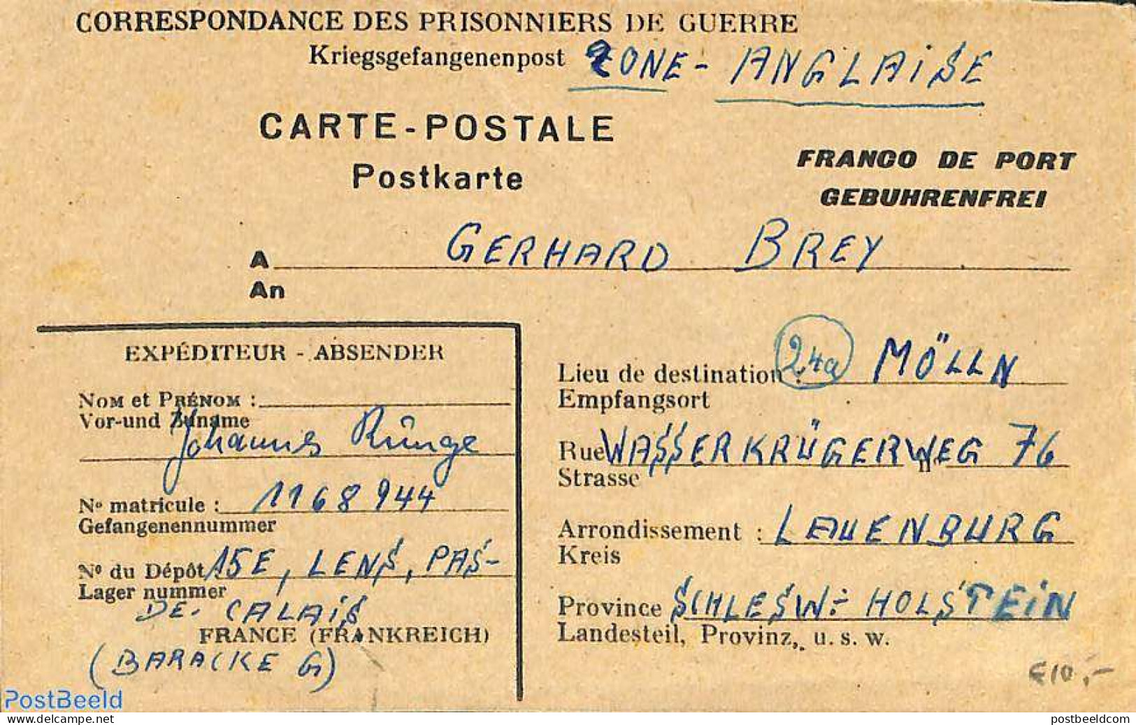 Germany, Empire 1948 War Prisoners Card, Postal History, History - World War II - Andere & Zonder Classificatie
