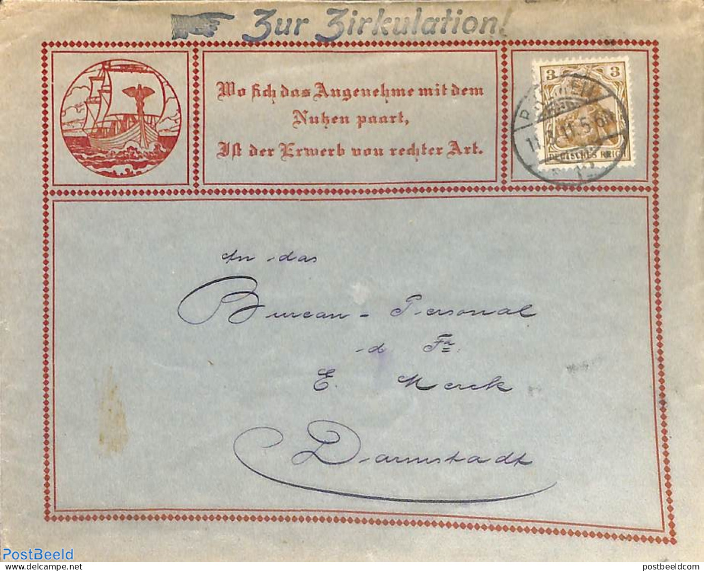 Germany, Empire 1911 Cover, Sent To Darmstadt, Postal History, Transport - Ships And Boats - Lettres & Documents