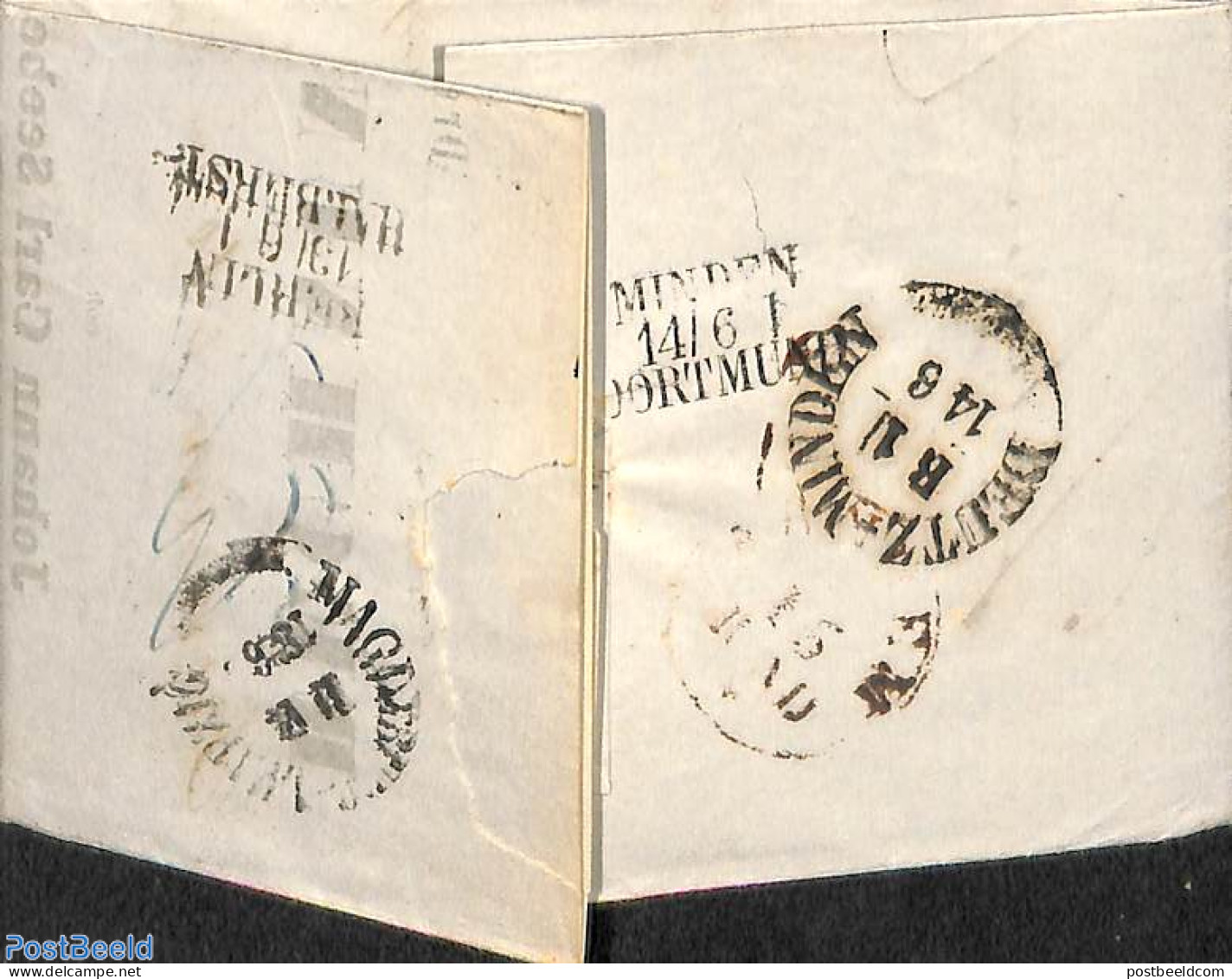 Germany, Empire 1852 Folding Letter From Dresden To Arnhem (NL), Various Traject Postmarks On Backside, Postal History - Vorphilatelie