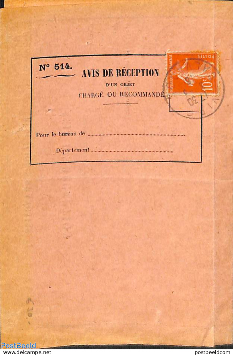 France 1916 Avis De Reception From Calvados, Postal History - Covers & Documents