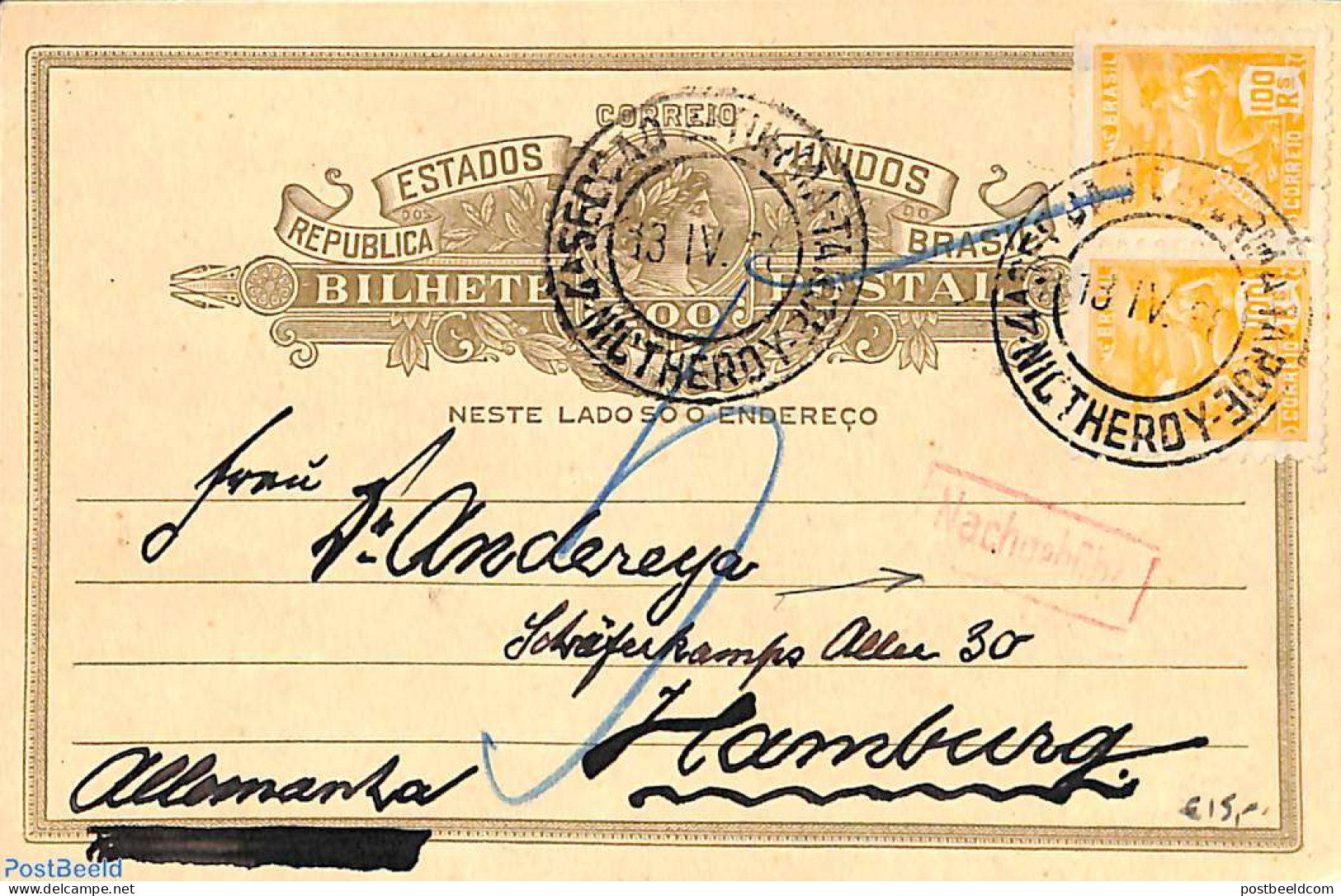 Brazil 1938 Postcard, Uprated To Hamburg, Used Postal Stationary - Cartas & Documentos