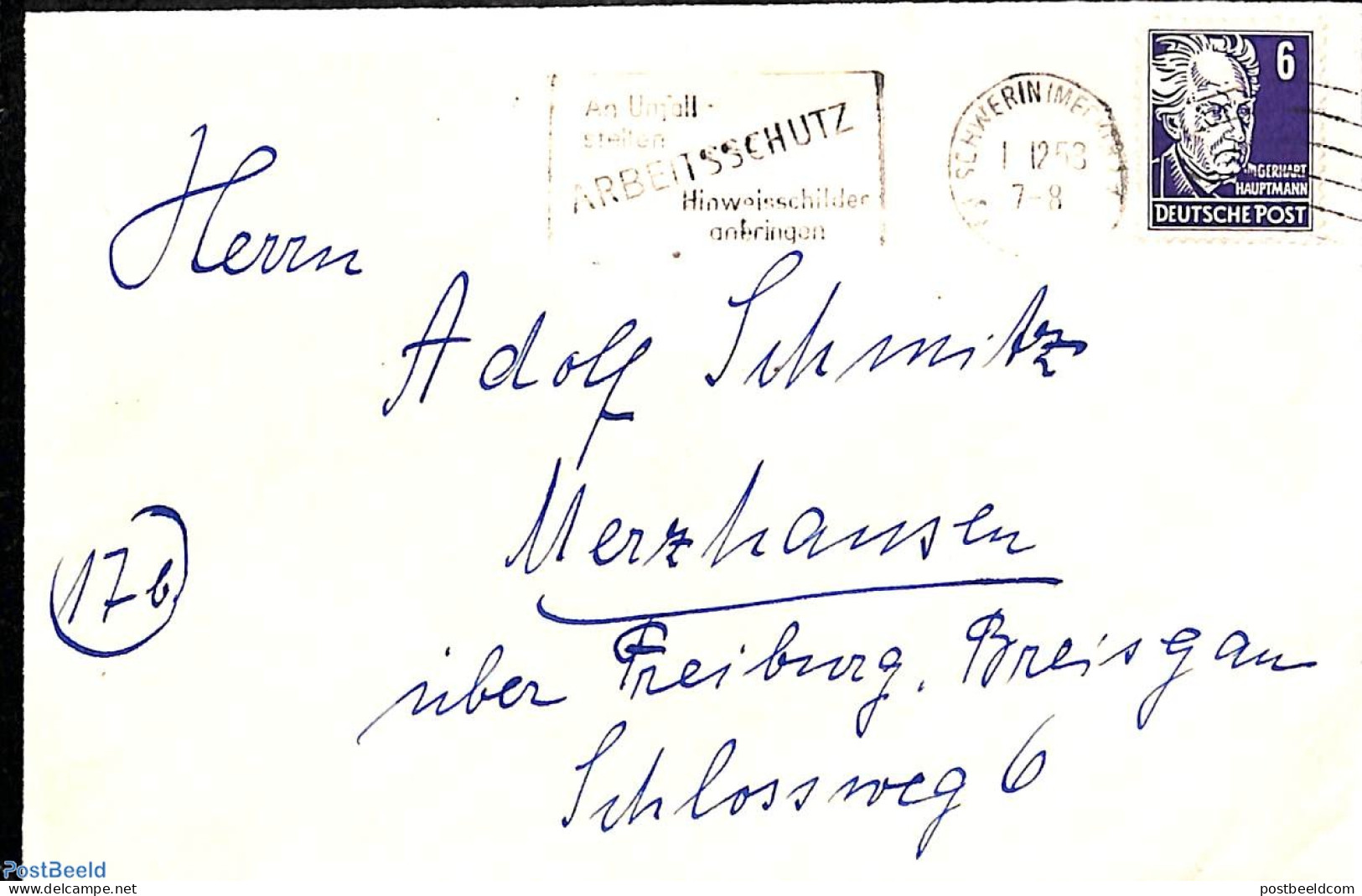 Germany, DDR 1953 Letter From SCHWERIN To Merzkansen, Postal History - Briefe U. Dokumente