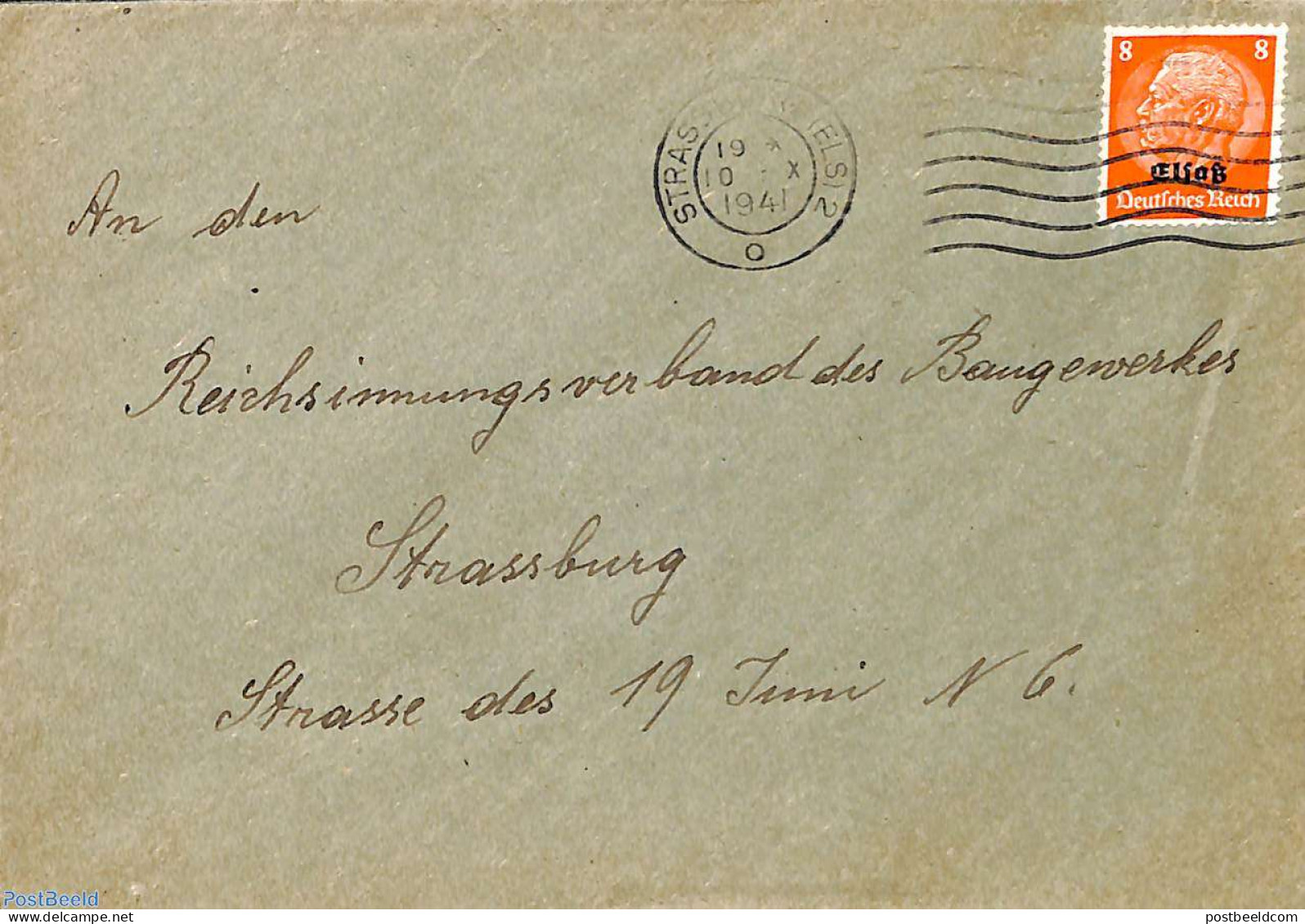 France 1941 Local Letter Strassbourg, Postal History - Briefe U. Dokumente