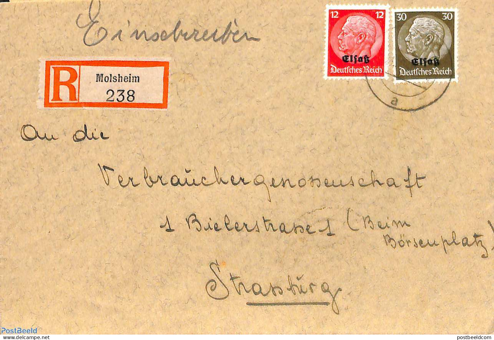 France 1940 Registered Letter From MOLSHEIM To Strassbourg, Postal History - Brieven En Documenten
