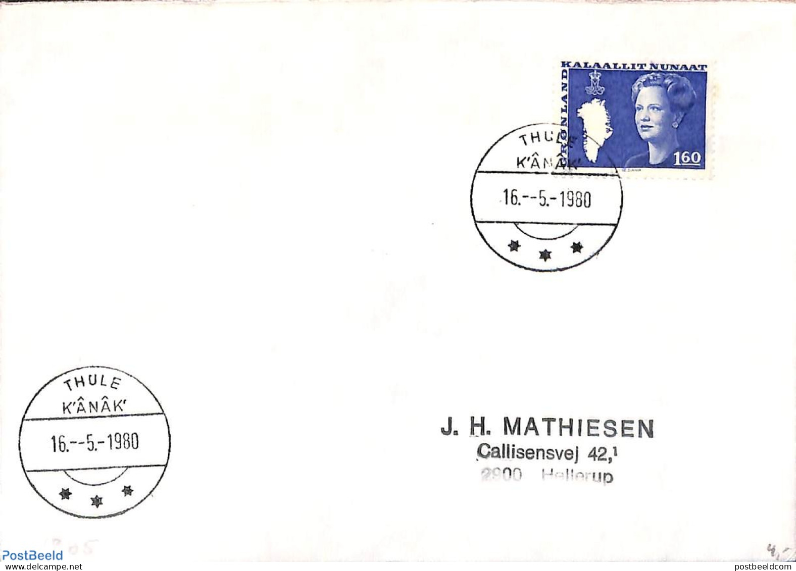 Greenland 1980 Letter From Thule To Hellerup, Postal History - Brieven En Documenten