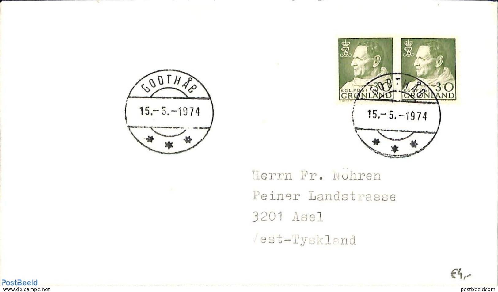 Greenland 1974 Letter From Godthab To Asel, Postal History - Briefe U. Dokumente